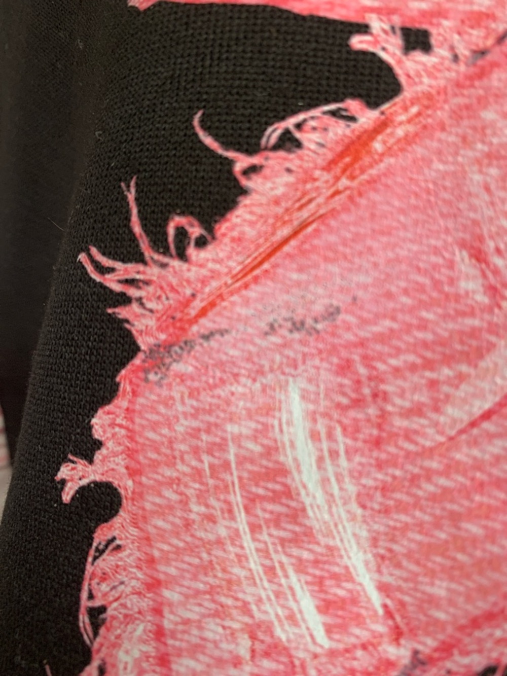 Upcycled Black Hoodie with Pink Distressed Bow Graphic  & Pink Plaid Sleeves - Picture 9 of 9